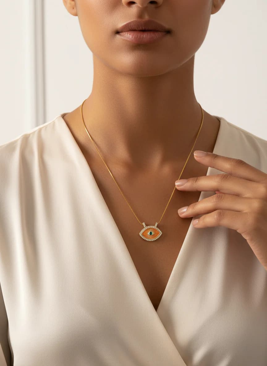 Altın Kaplama Göz Motifli Zirkon Taşlı Kolye