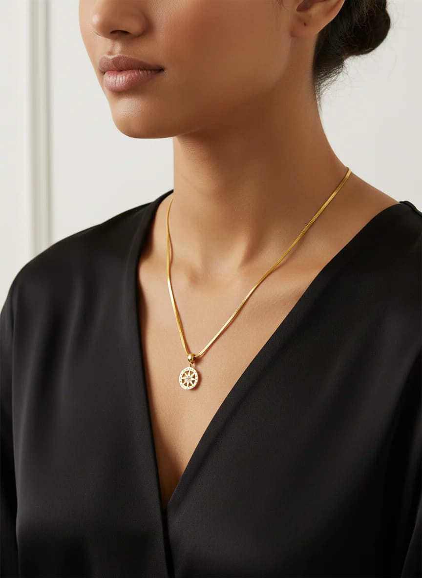 Altın Kaplama Pusula Yılan Zincir Kolye