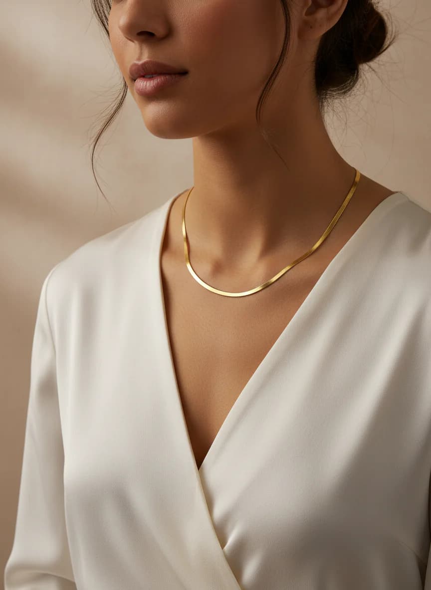 Şık Altın Rengi Yılan Zincir Kolye - Parlak ve Zarif