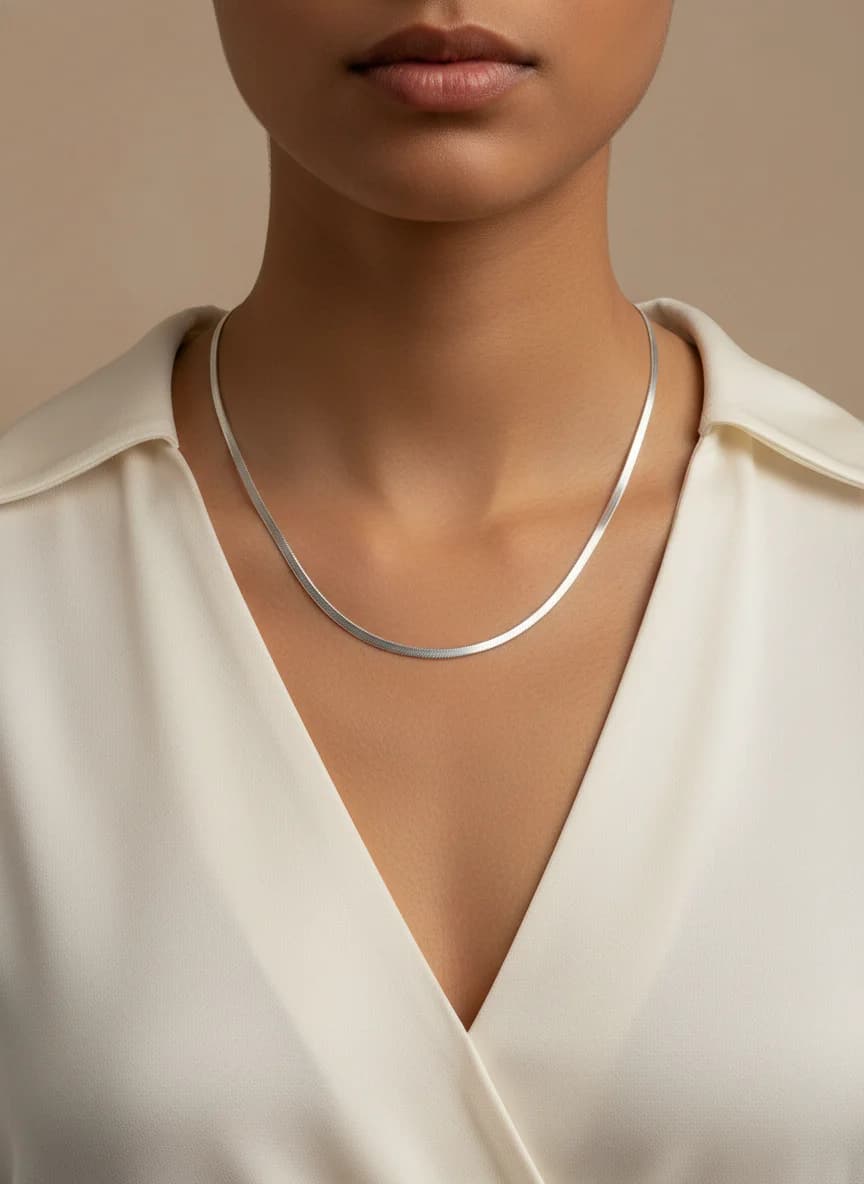 Parlak Gümüş Balıksırtı Yılan Zincir Kolye