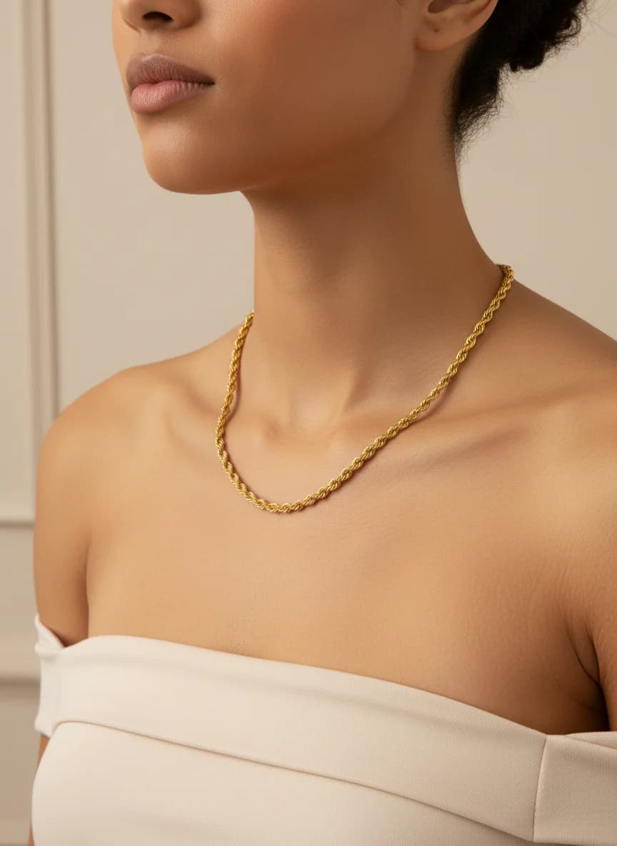 Altın Rengi Halat Burgu Zincir Kolye - Şık Tasarım