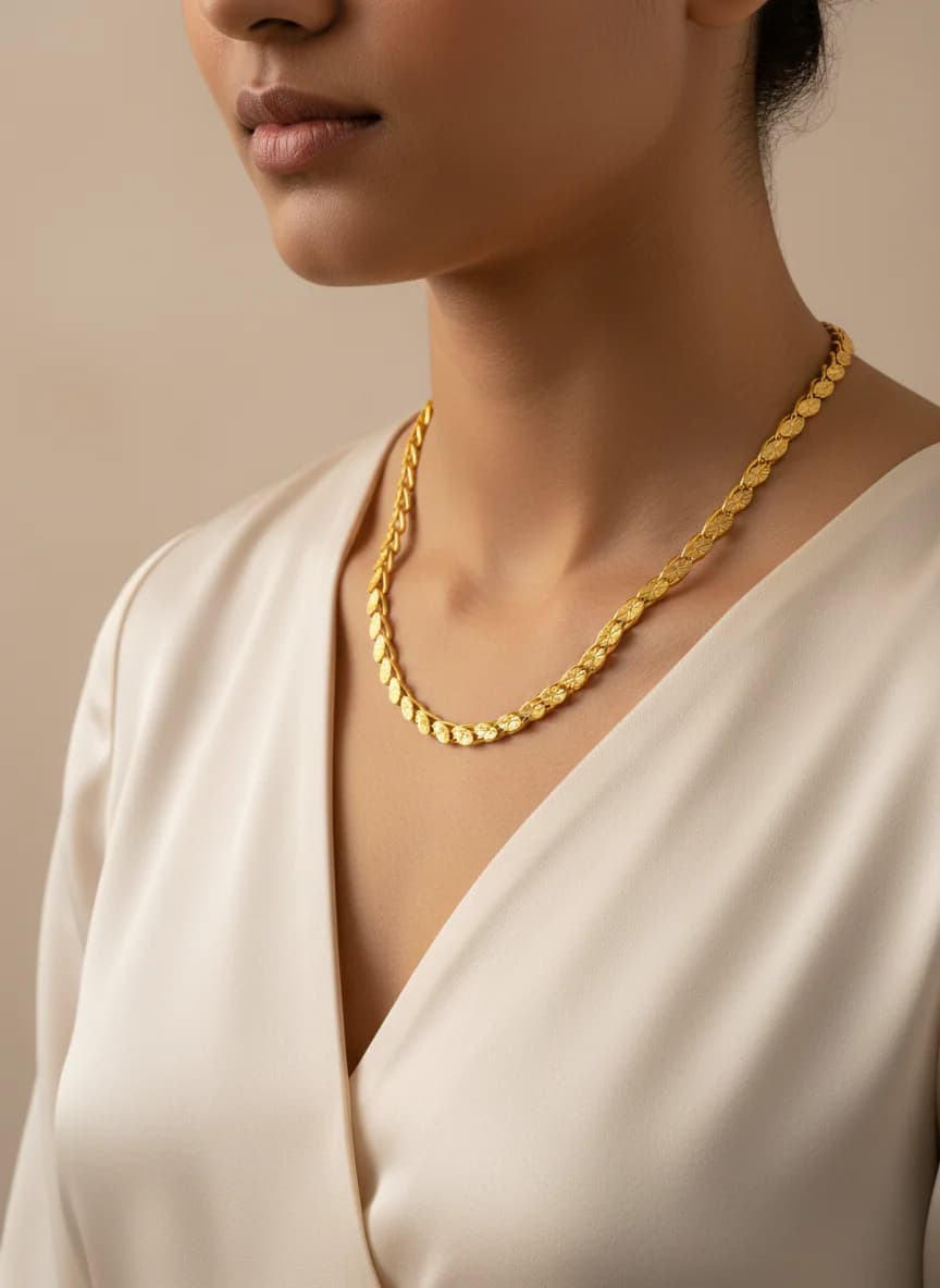 Altın Desenli Şık Zincir Kolye | Kadın Özel Tasarım Kolyesi