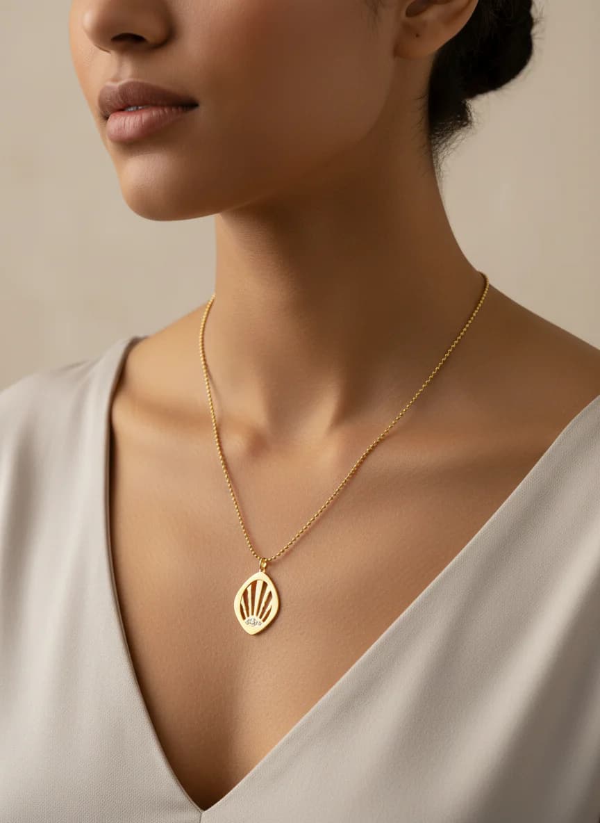 Altın Top Zincir Güneş Desenli Zirkon Taşlı Kolye