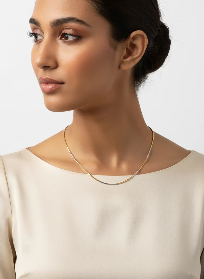 Çift Renk Altın Gümüş Görünümlü Yılan Zincir Kolye