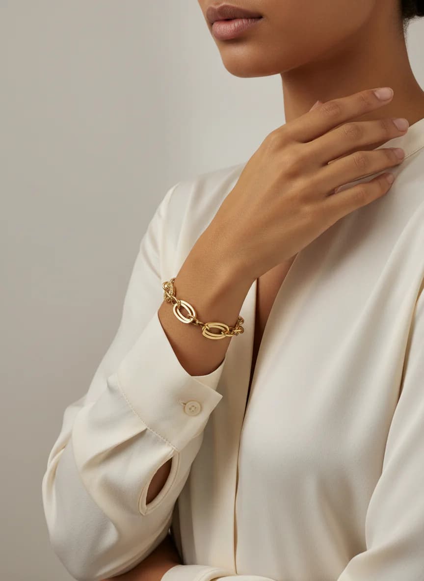 Altın Renk Burgulu ve Oval Zincir Kadın Bilekliği