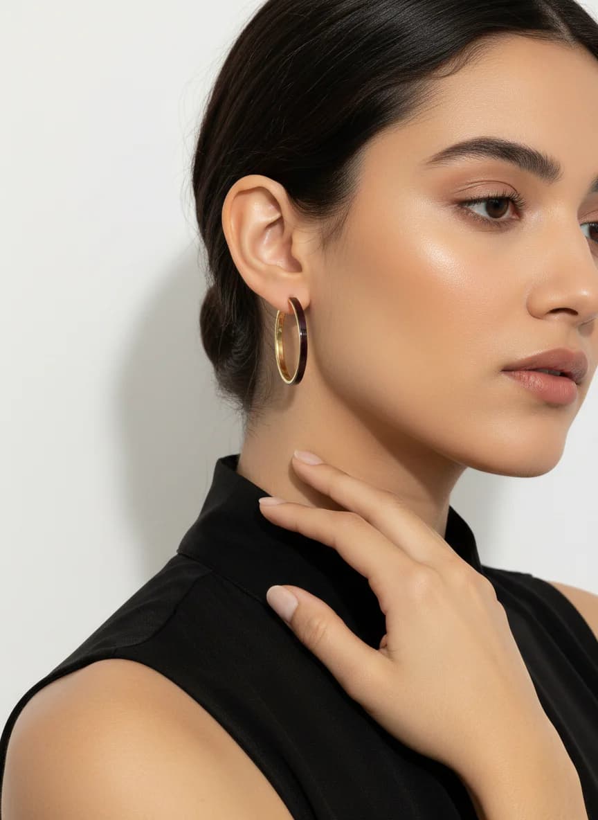 Bordo Emaye Altın Kaplama Büyük Halka Küpe