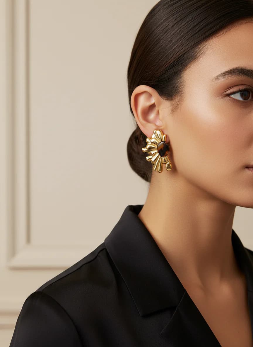 Altın Renk Kaplumbağa Desenli Şık Özel Tasarım Küpe