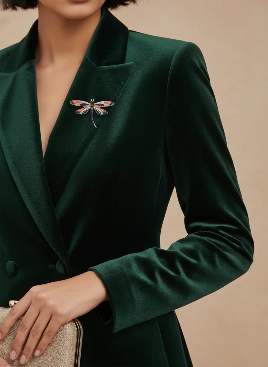 Renkli Taşlı Emaye Yusufçuk Broş - Altın Tonu Kadın Aksesuar