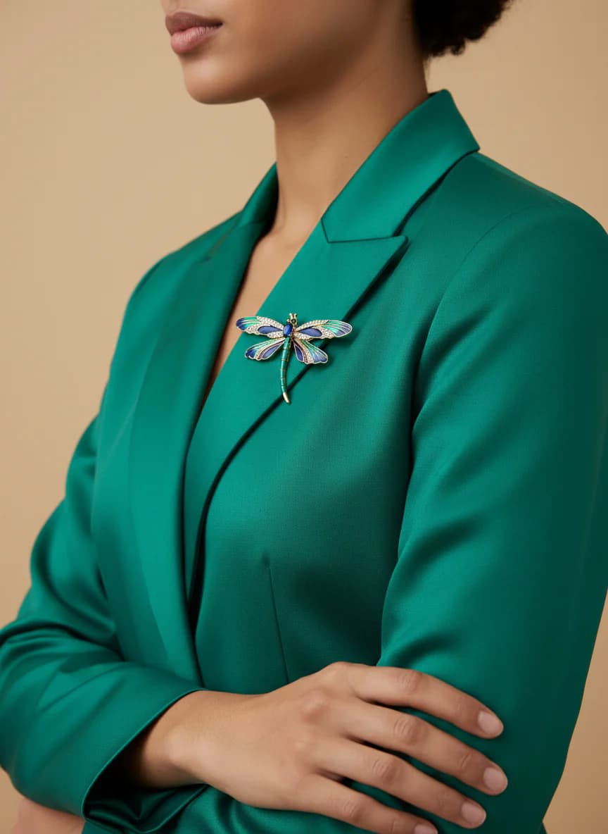 Zarif Renkli Taşlı Emaye Yusufçuk Yaka İğnesi Broş