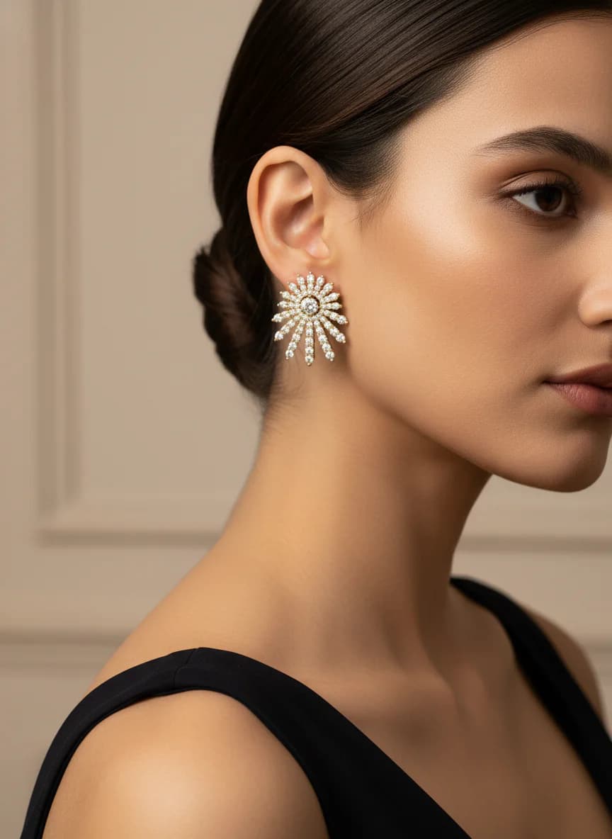 Güneş Tasarım Zirkon Taşlı Altın Kaplama Küpe