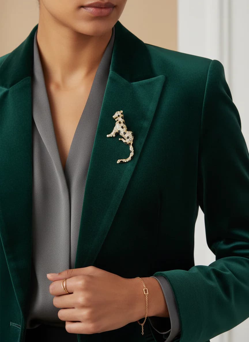 Altın Rengi Taşlı Leopar Broş | Şık Panter Yaka İğnesi