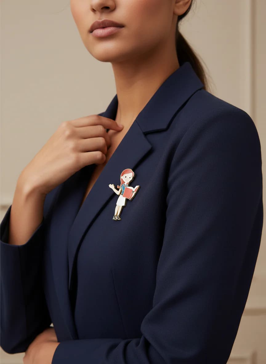 Kitap Okuyan Kırmızı Saçlı Kadın Figürlü Emaye Broş