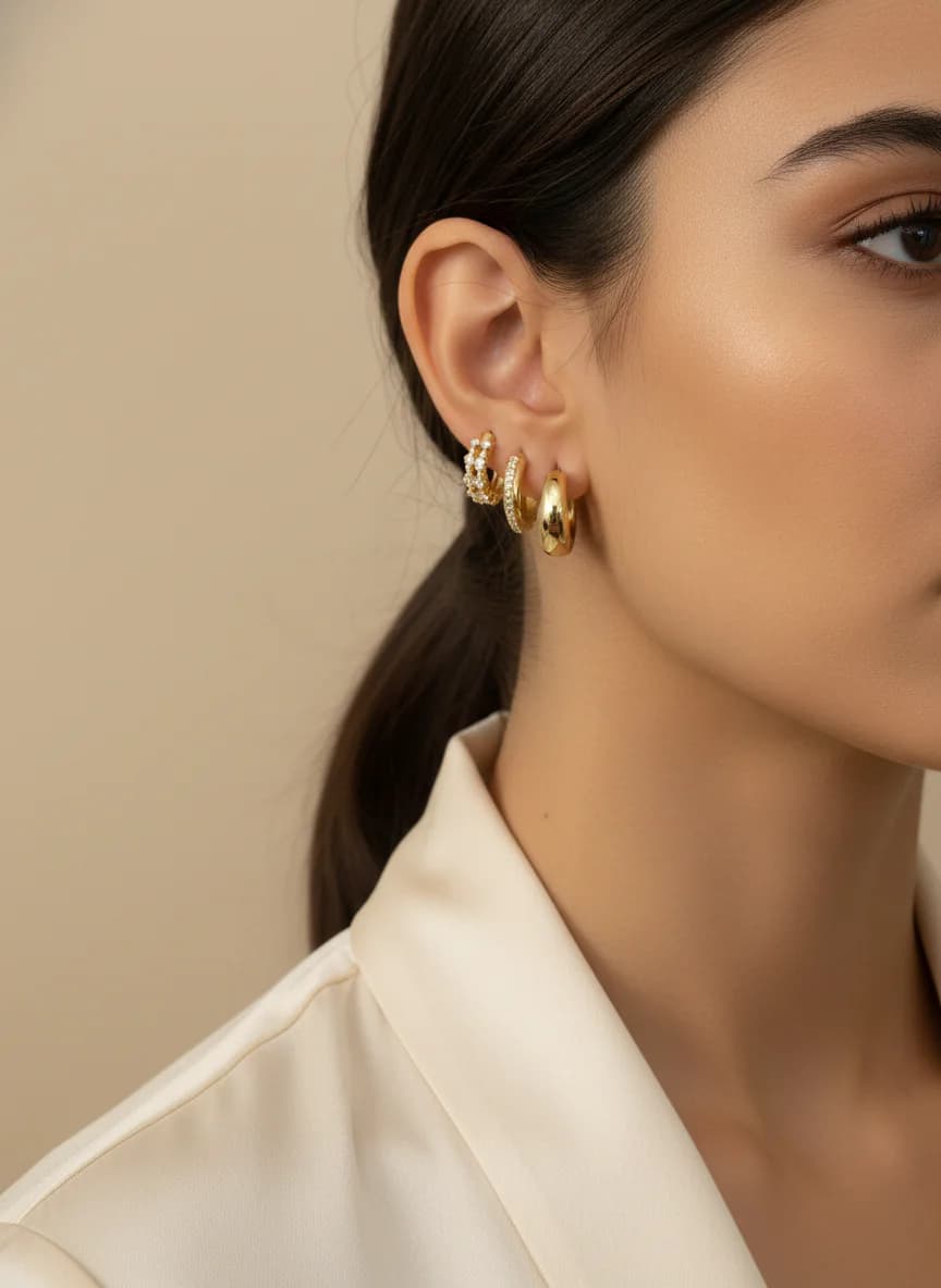 6’lı Altın Rengi Halka Küpe Seti | Taşlı ve Sade Kombin