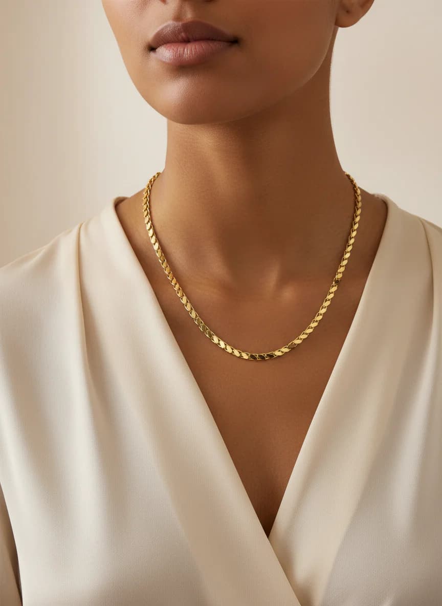 Şık Altın Rengi Yaprak Model Kolye Zinciri