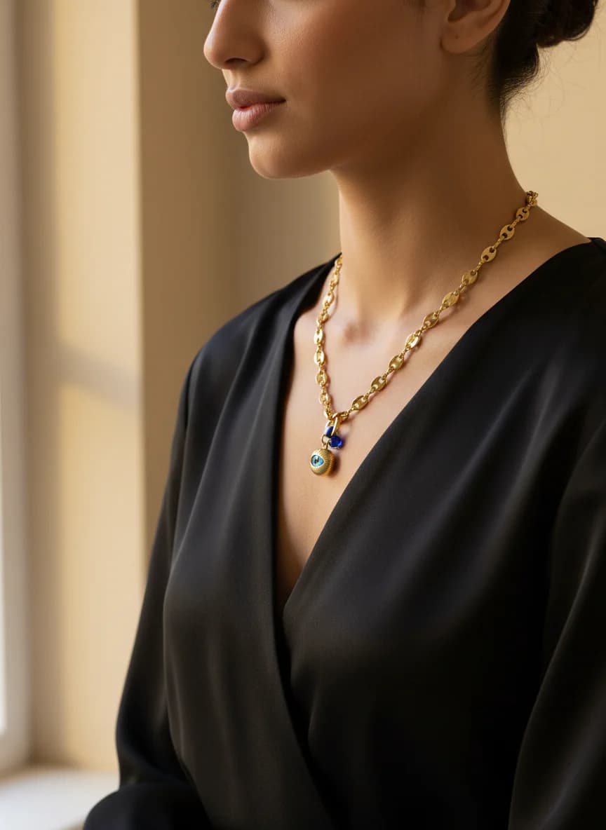 Altın Kaplama Nazar Boncuğu Gucci Zincir Kolye