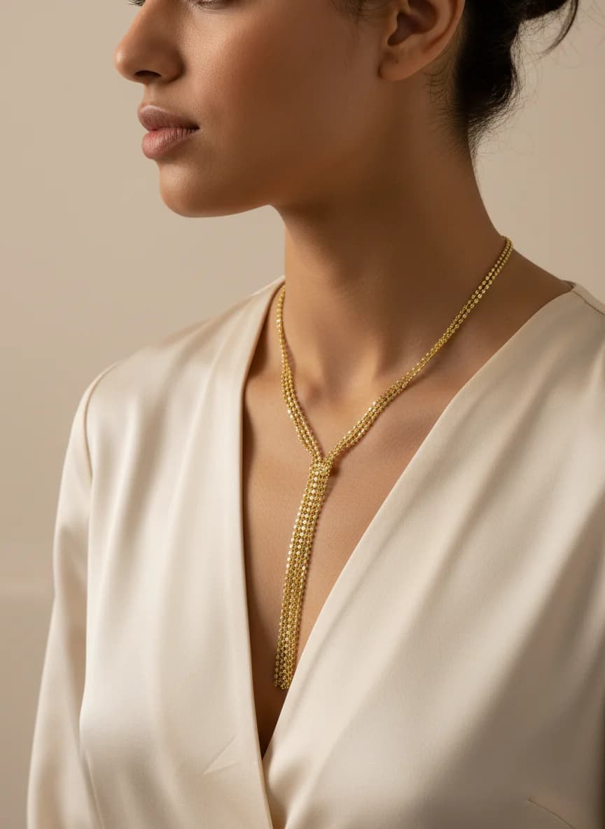 Altın Pul Zincir Tasarım Sallantılı Y Kolye