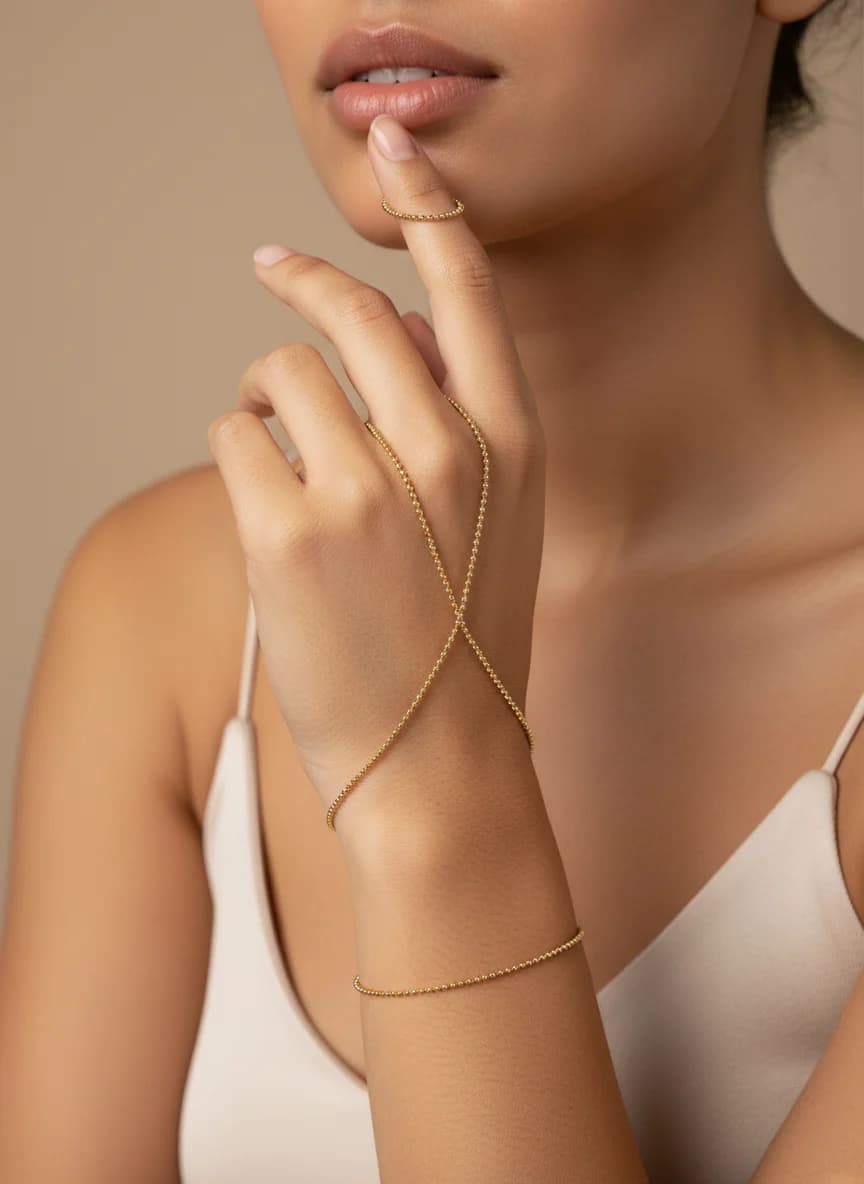 Altın Rengi Boncuk Zincir El Zinciri Bileklik