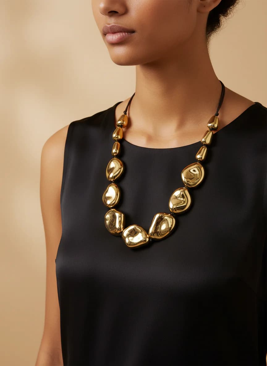 Altın Tonlu Modern Organik Tasarım Kolye