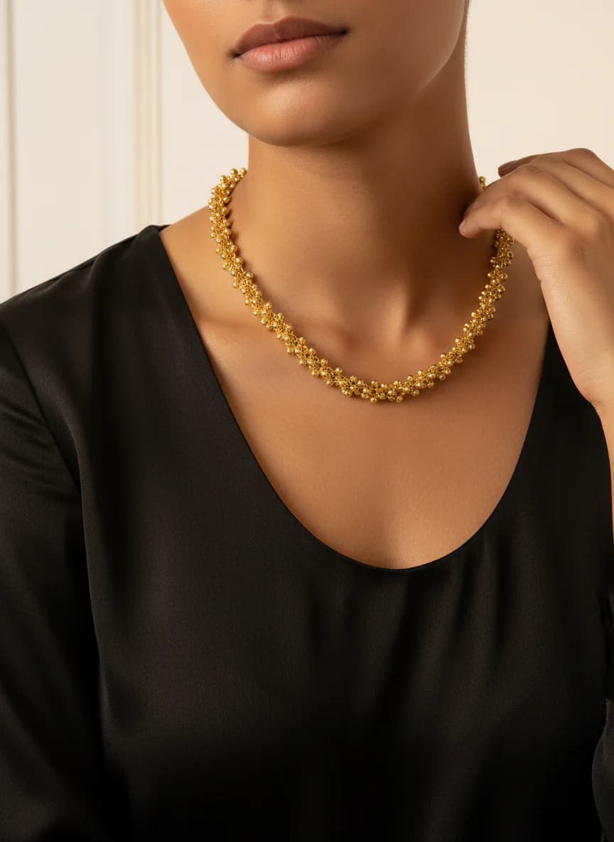 Altın Salkım Topçuk Kolye - Parlak Tasarım Zincir