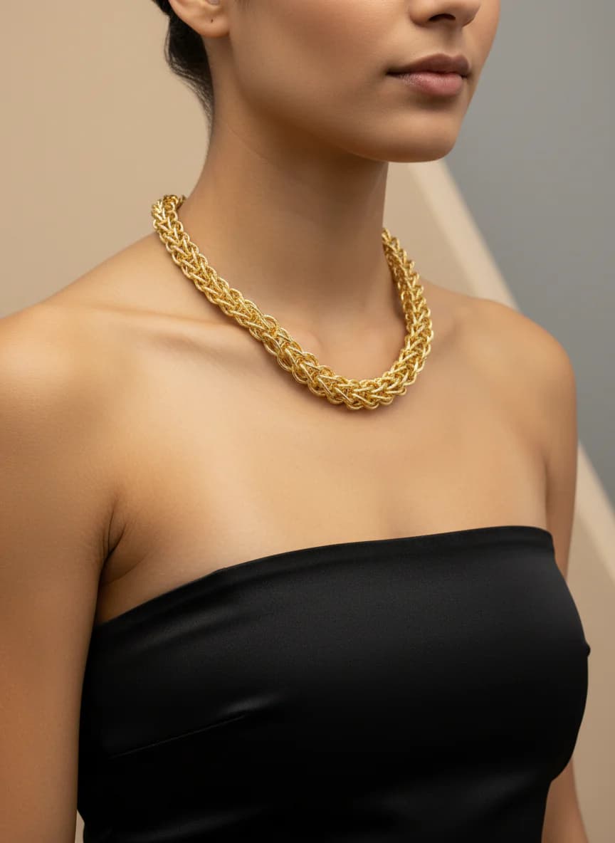 Bizans Örgü Kalın Altın Kolye Zincir - Özel Tasarım