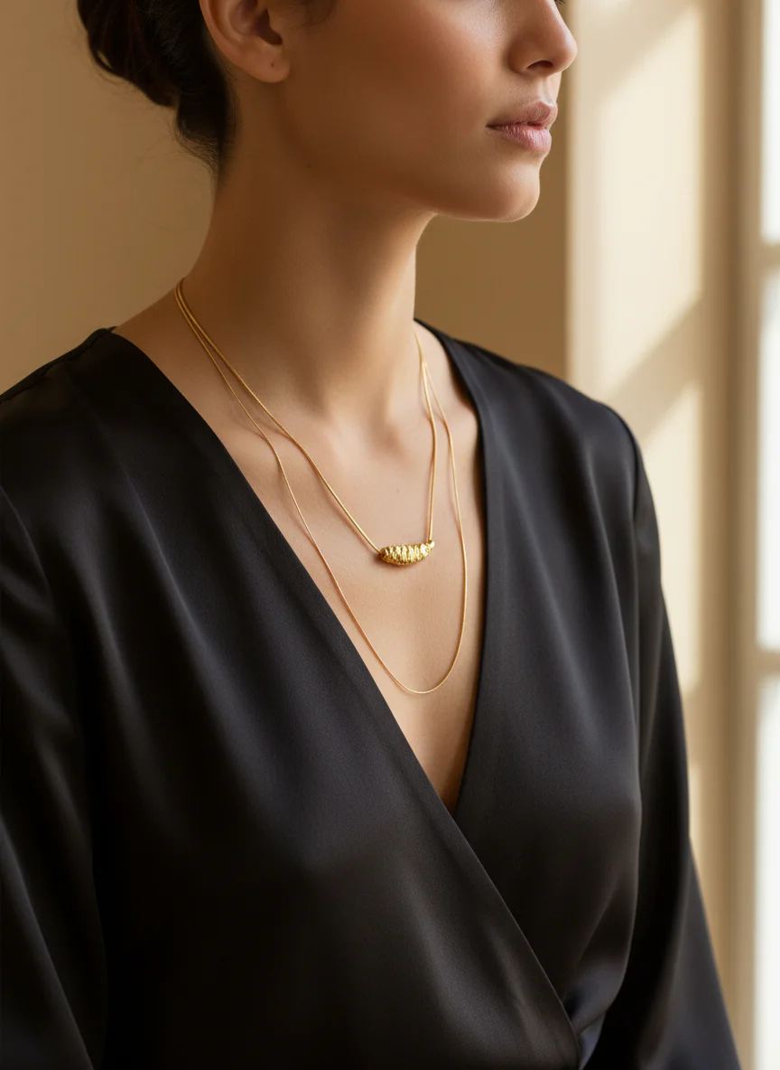 Altın Rengi Faceta Dokulu Zincir Kolye Kadın Şık