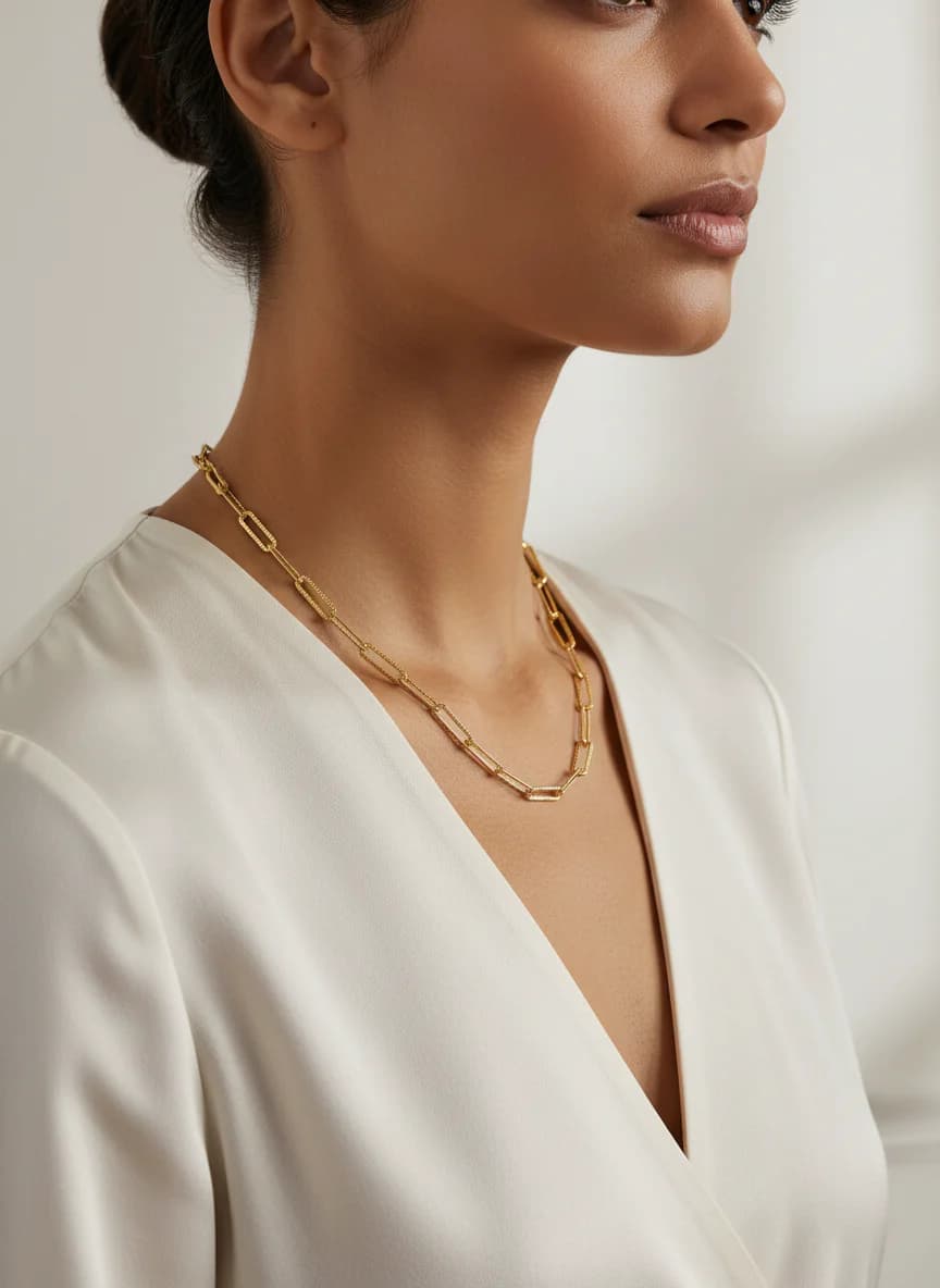 Uzun Altın Ataç Zincir Kolye - Modern Tasarım