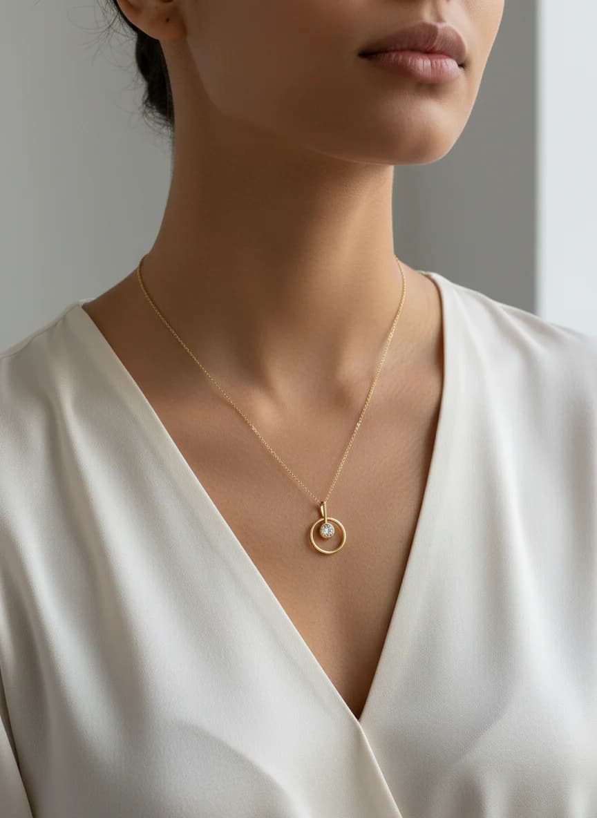 Zarif Daire Zirkon Taşlı Altın Kaplama Kolye