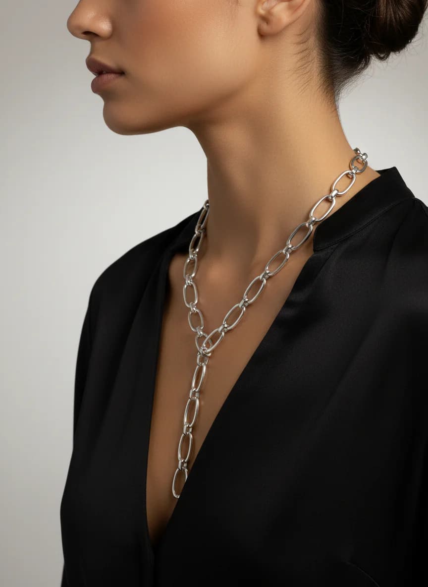 Şık Modern Gümüş Renk Y Zincir Kolye