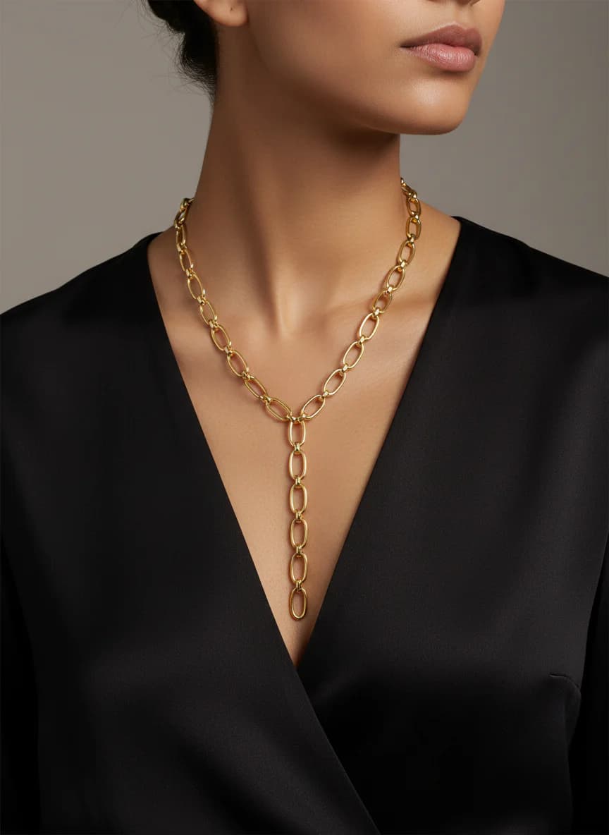 Elips Zincir Altın Renk Y Lariat Kolye