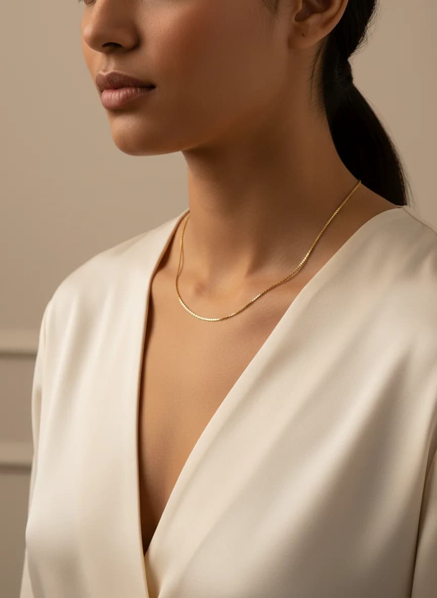 Zarif Altın Rengi Kutu Zincir Kolye