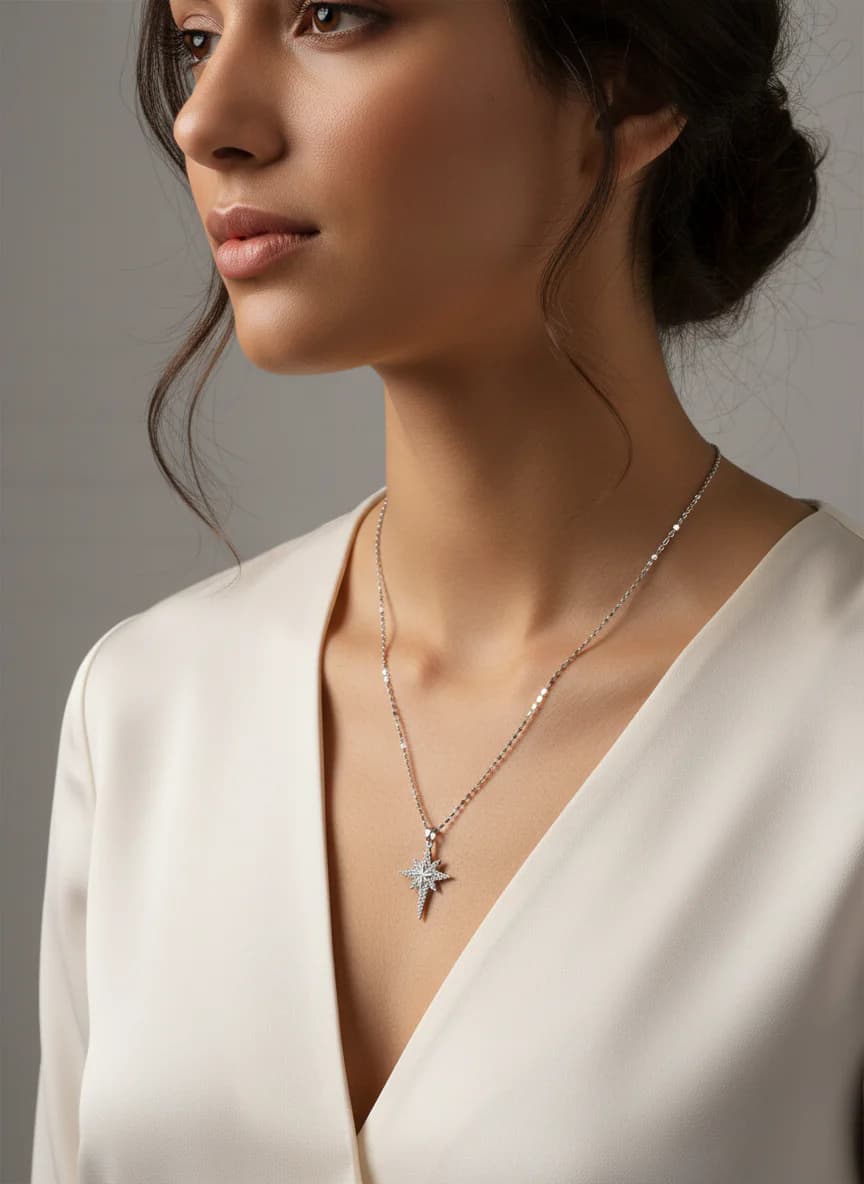 Zarif Gümüş Yıldız Kolye Zirkon Taşlı