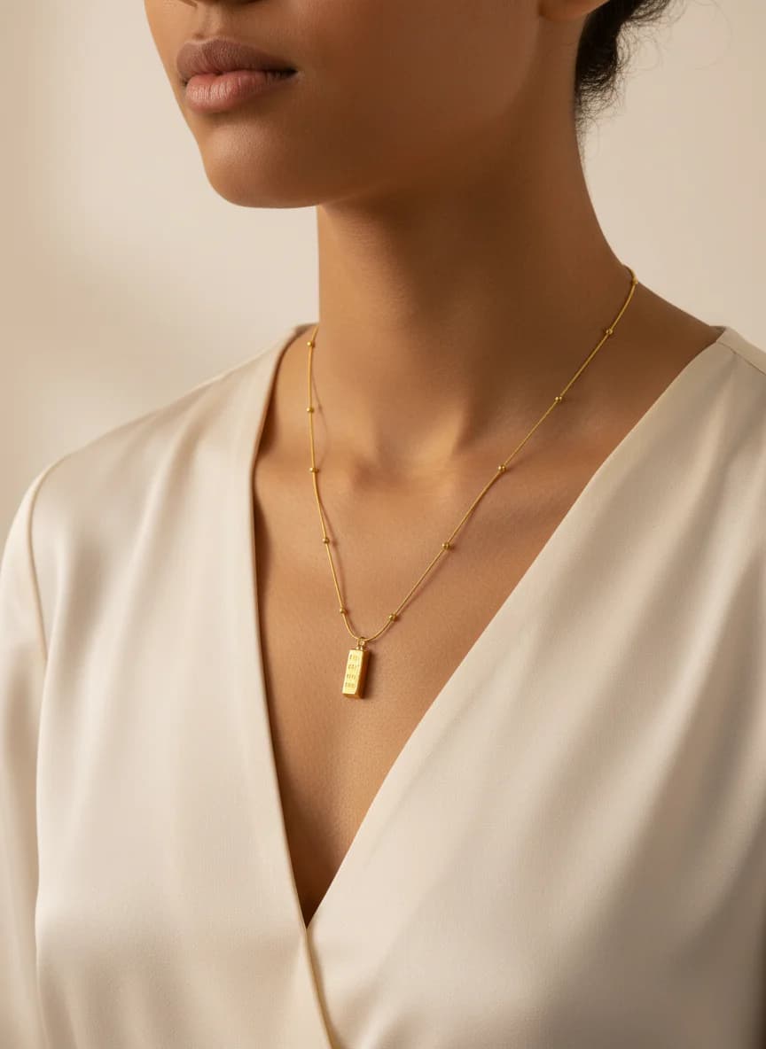 999.9 Ayar Saf Altın Külçe Kolye - Ayarlanabilir Zincir