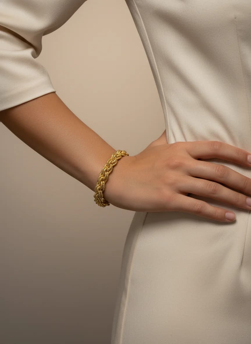Işıltılı Dokulu Sarı Altın Zincir Bileklik