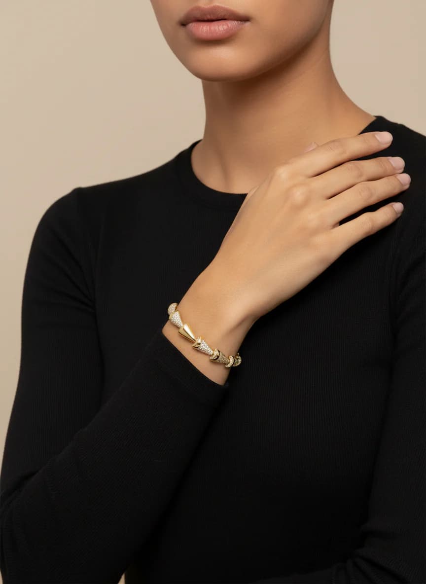 Özel Tasarım Altın Kaplama Zirkon Taşlı Bileklik