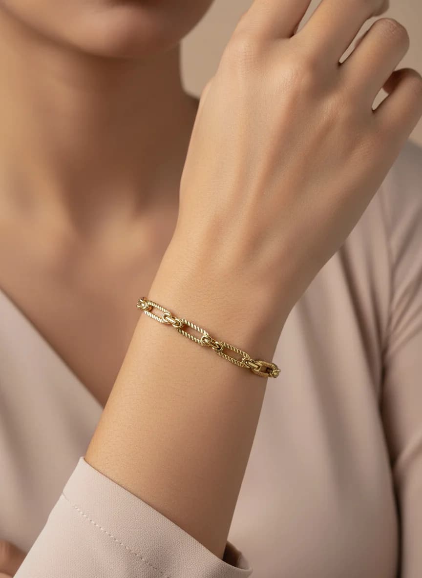 Altın Kaplama Elips Baklalı Şık Zincir Bileklik