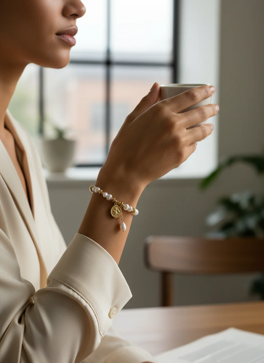 Barok İnci ve Altın Rengi Şık Bileklik