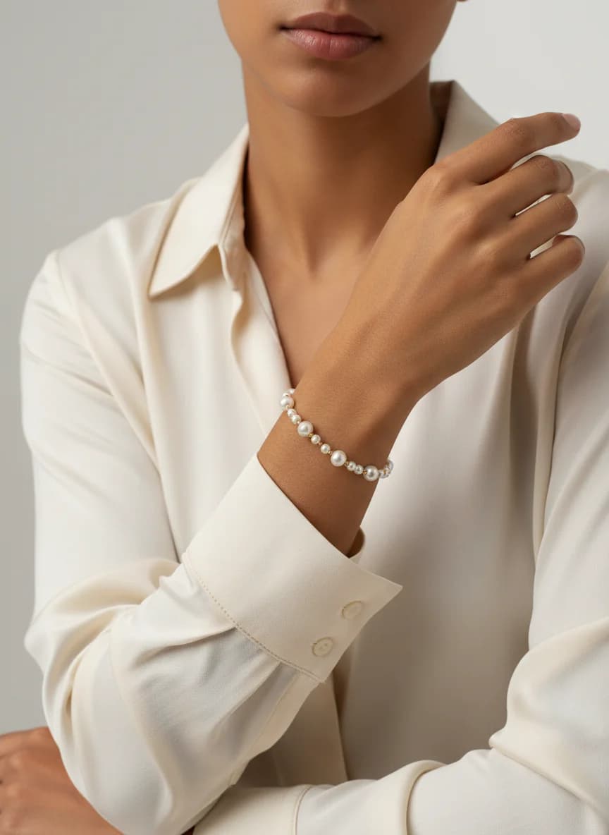 Zarif Altın Rengi Detaylı İnci Bileklik Kadın