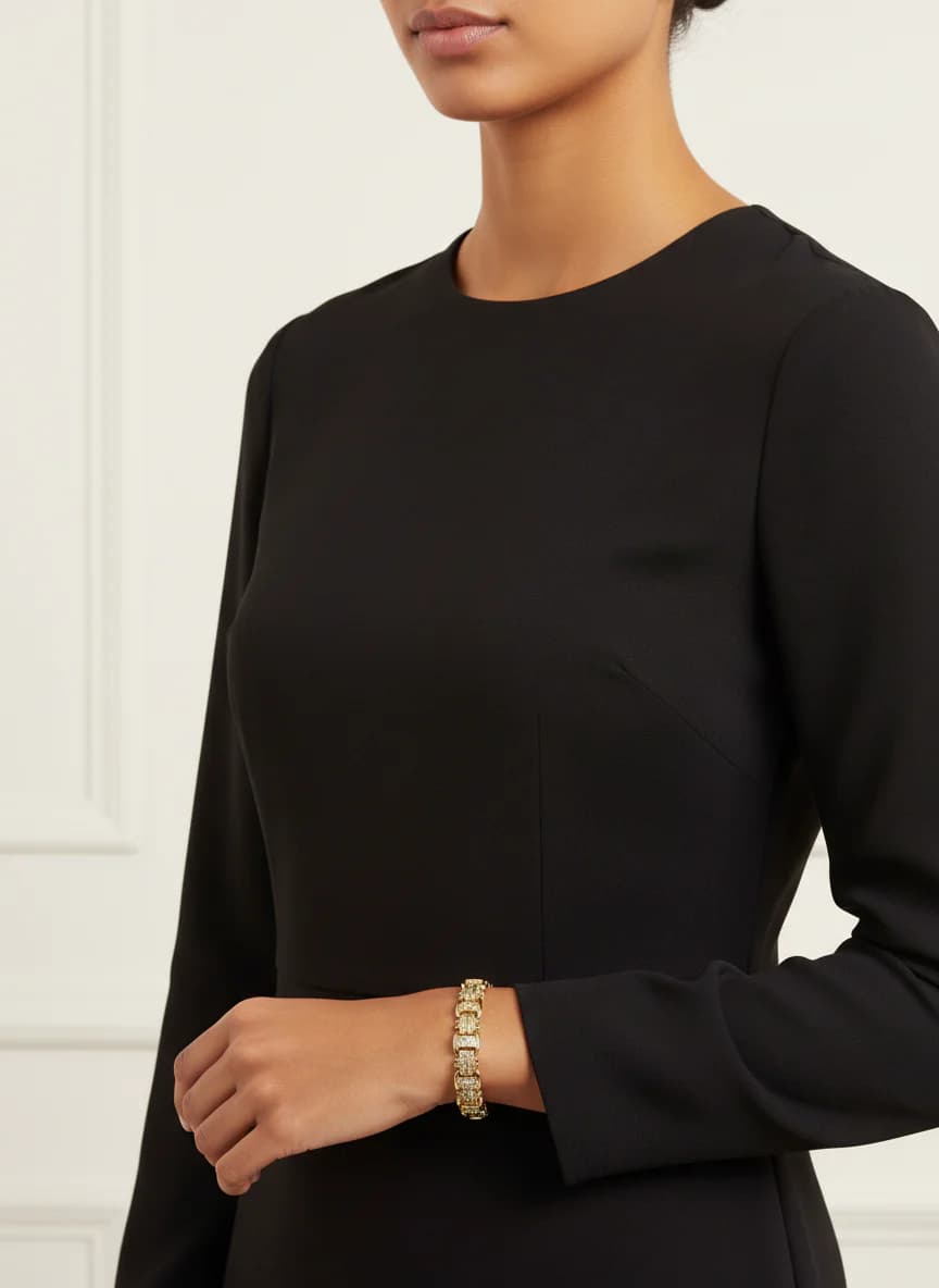 Zarif Altın Renkli Baget ve Zirkon Taşlı Kadın Bileklik