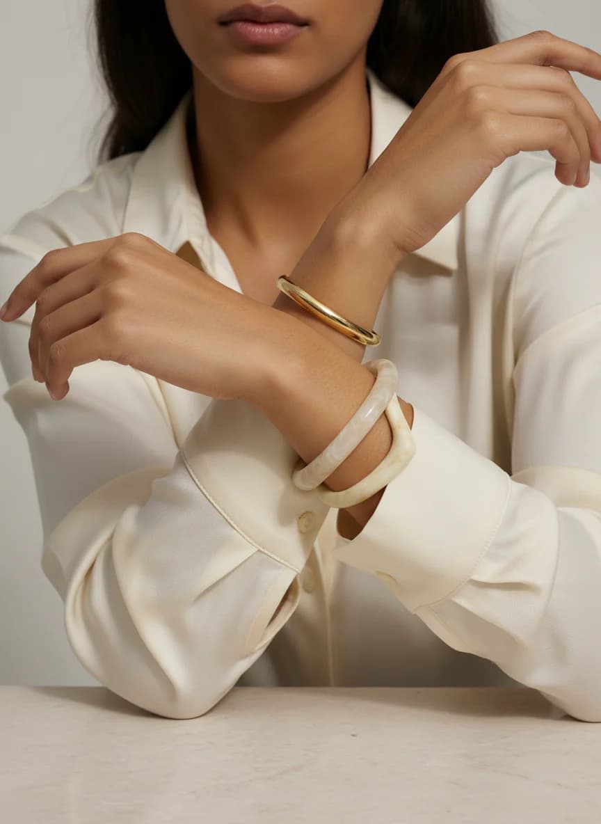 Şık Kadın Gold ve Akrilik Reçine Bileklik Seti