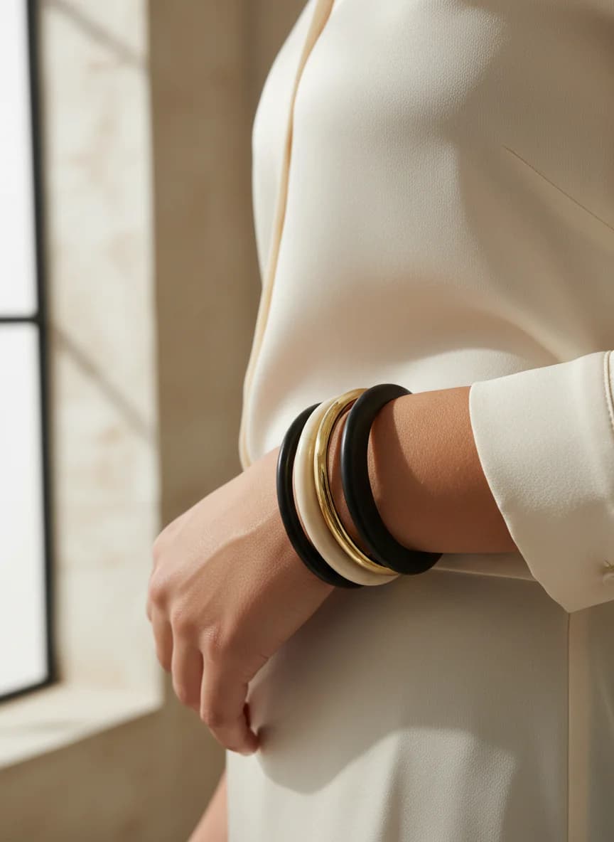 Modern 4'lü Altın Siyah Krem Kadın Bilezik Bileklik Seti