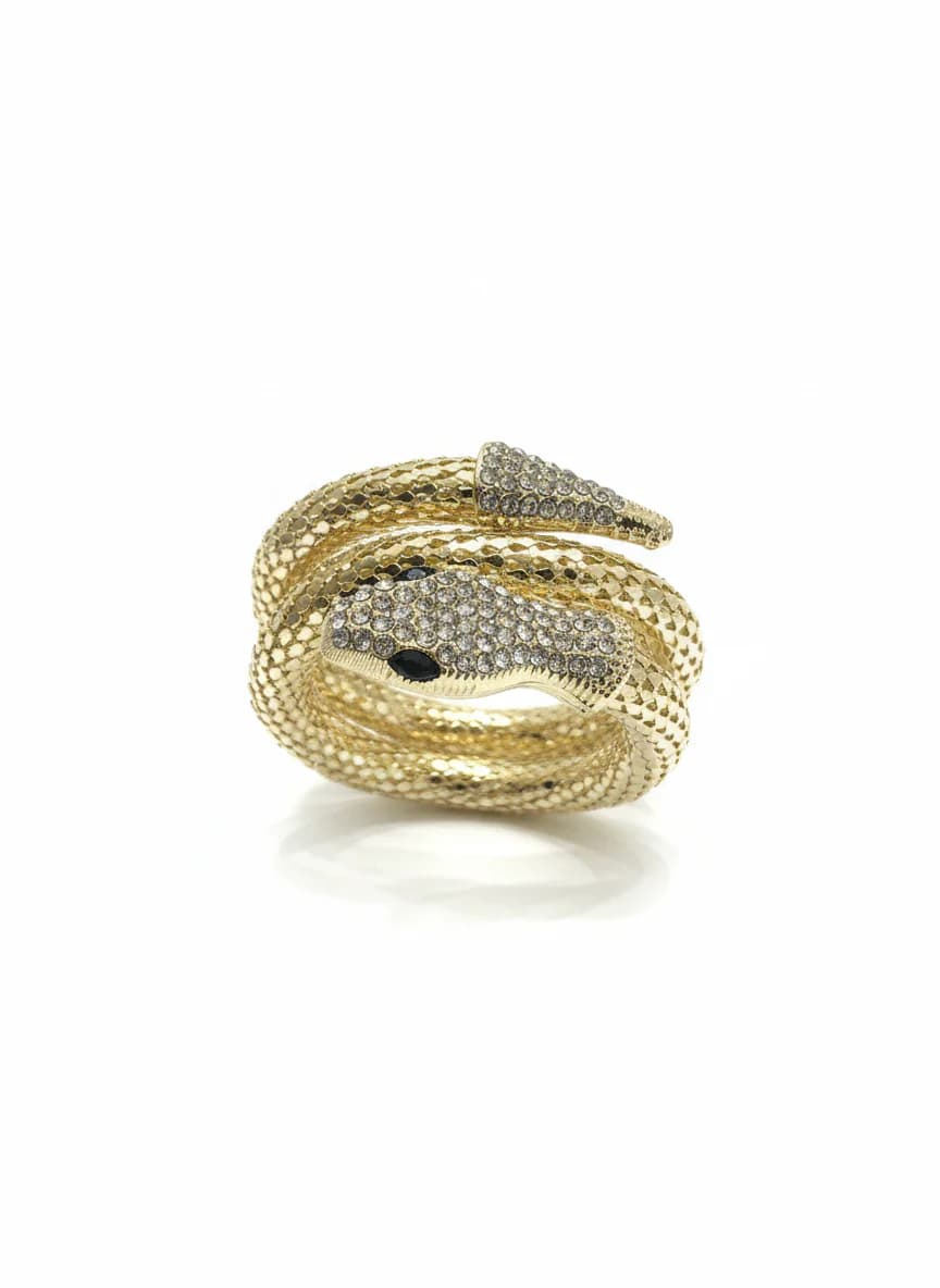 Altın Renk Taşlı Çift Başlı Yılan Tasarım Bileklik