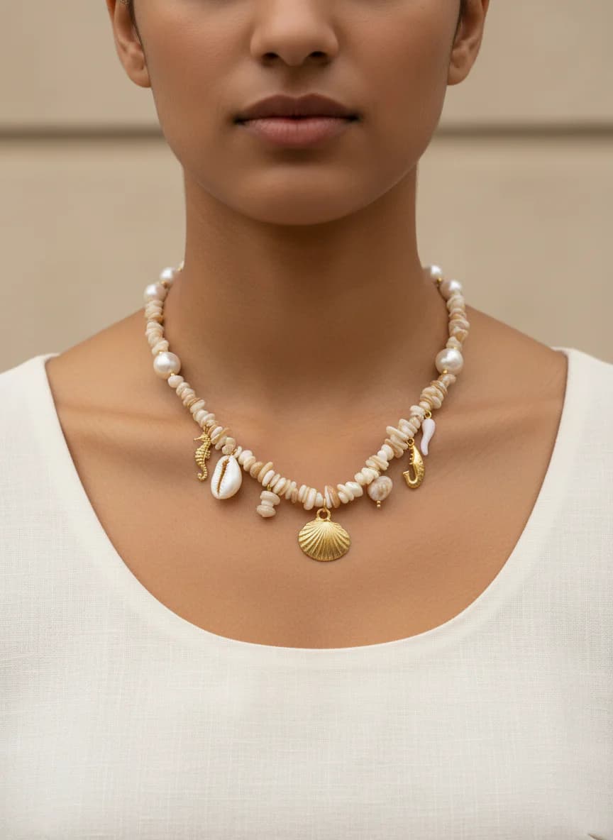 Deniz kabuklu yaz kolyesi