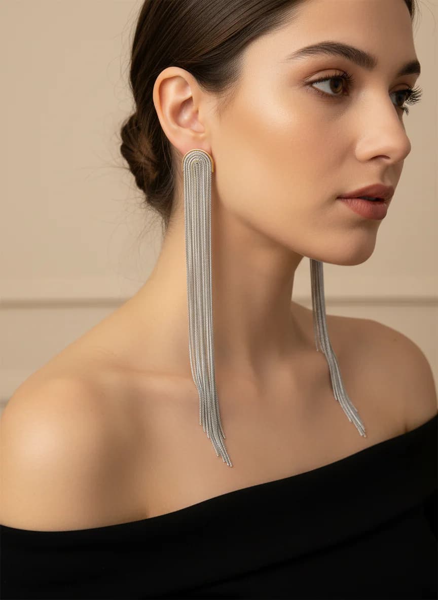 Şık İkili Renk Uzun Zincir Sallantılı Küpe