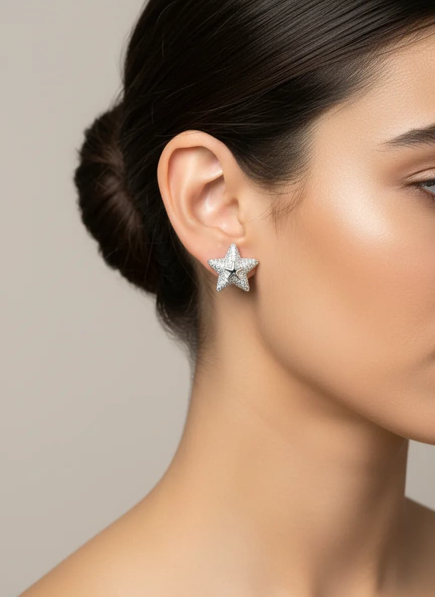 Işıltılı Yıldız Küpe - Zirkon Taşlı Gümüş Rengi