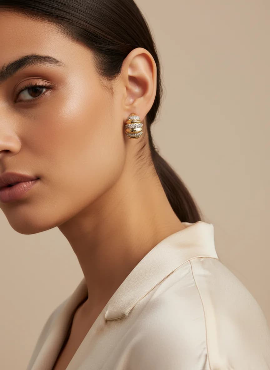 Altın Rengi Zirkon Taşlı Burgu Halka Küpe