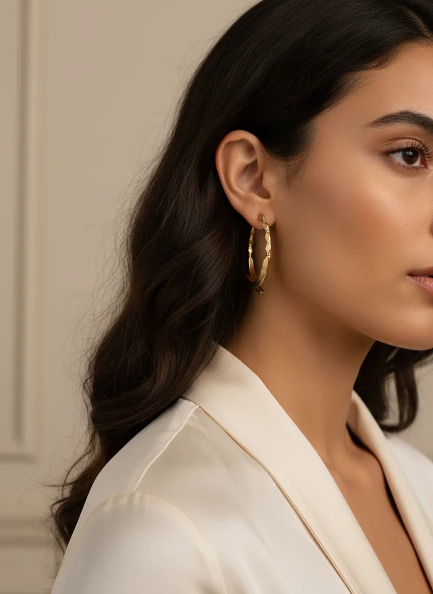 Modern Burmalı Altın Rengi Halka Küpe