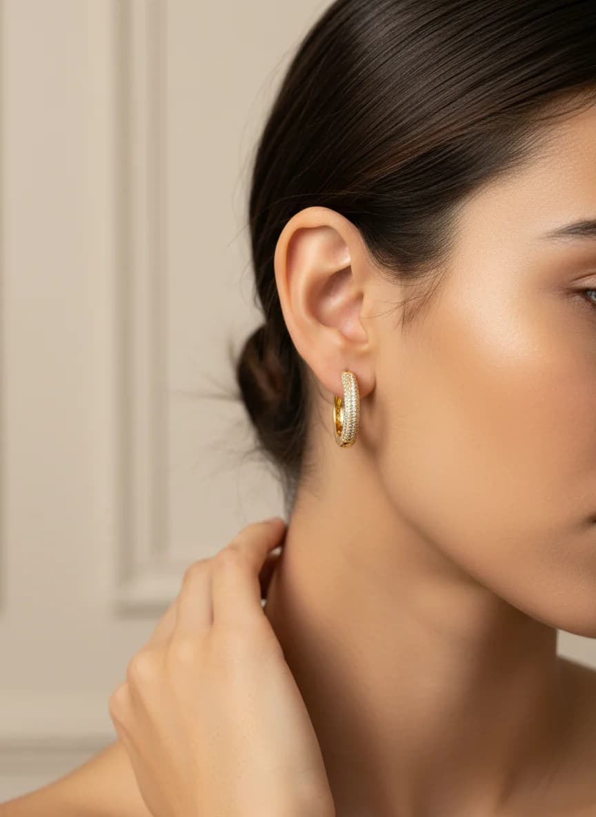 Altın Rengi Zirkon Taşlı Halka Küpe - Şık ve Parlak