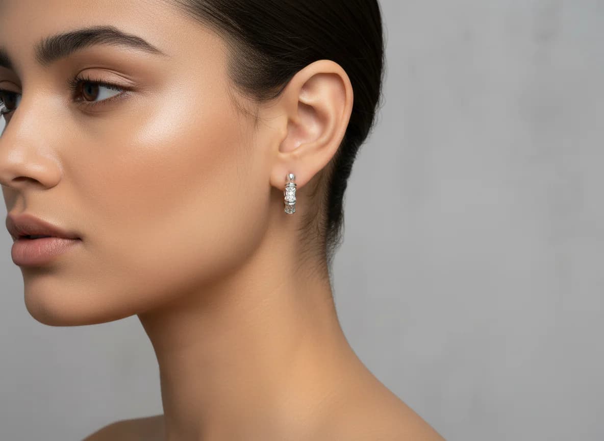 Zirkon Taşlı Gümüş Renk Huggie Halka Küpe