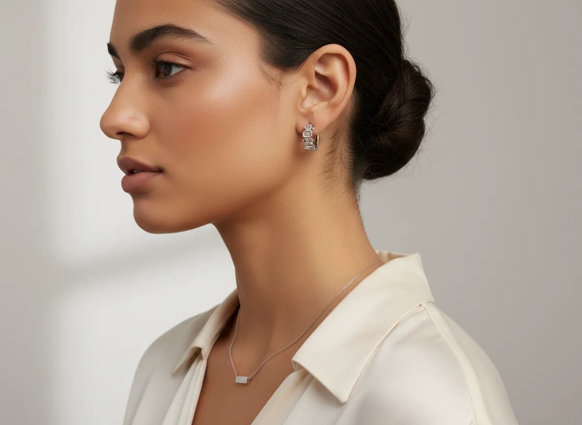 Dikdörtgen Zirkon Taşlı Gümüş Renk Halka Küpe